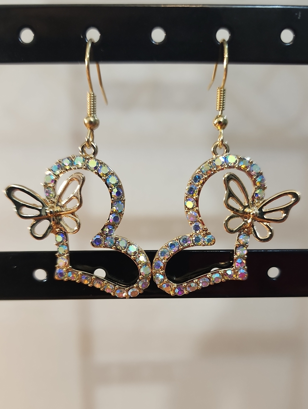 2pcs Rhinestone Heart & Butterfly Decor Earrings Valentines, Mom, Mother, - Picture 5 of 16